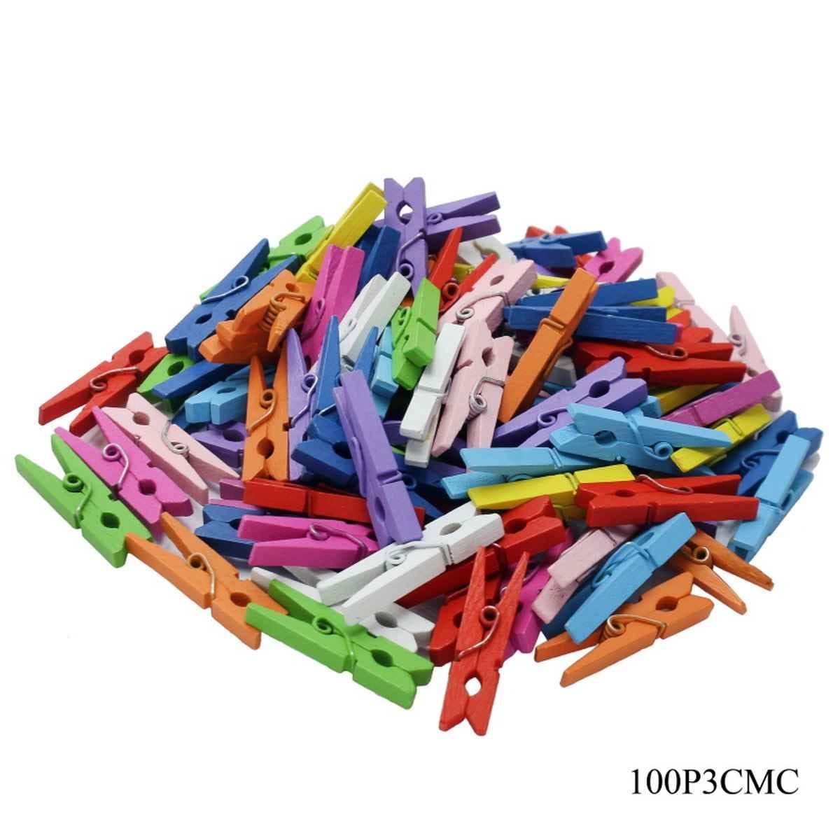 30MM Craft Wooden Clip 100pcs Small Multi Color 100P3CMC