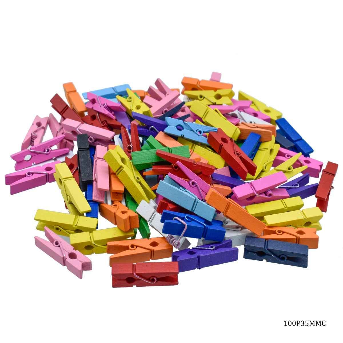 35MM Wooden Crafts Clip 100 pcs Multi Color 100P35MMC