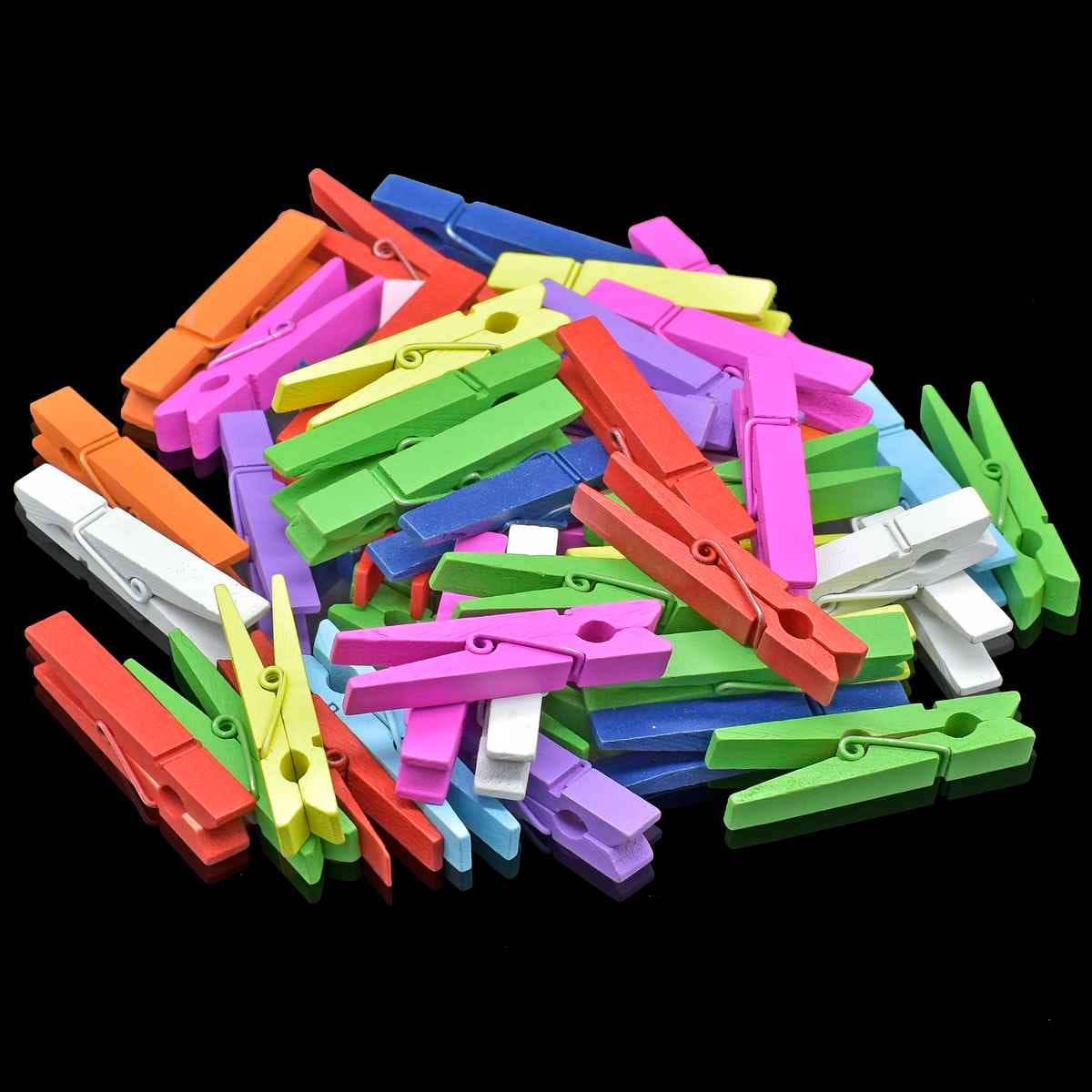 60MM Wooden Craft Clips 50pcs Big Multi Color 50P60MMC