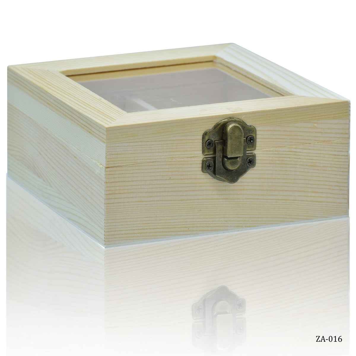 MDF Decoupage Wooden Square Small Box 5X5X2 Inches Window with 4 Compartments & Lock ZA-016