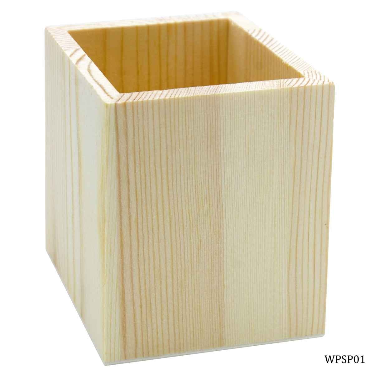 MDF Decoupage Square Wooden Pen Stand Plain Small 3 x 3 x 4 Inch WPSP01
