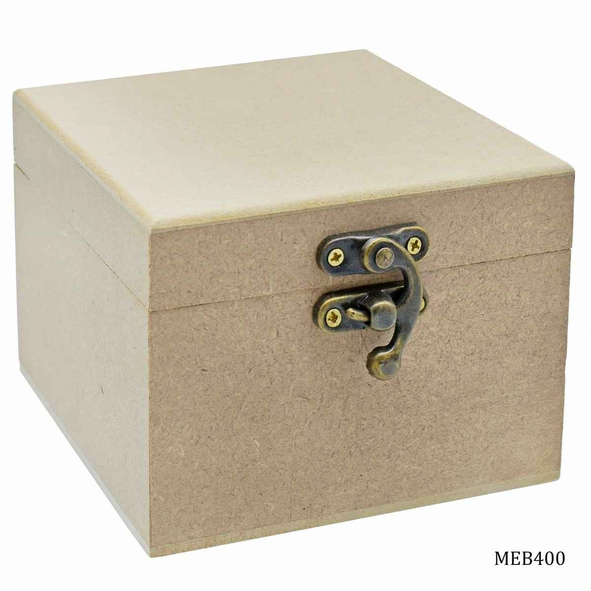 MDF Decoupage Wooden Square Box 4 X 4 X 3 Inches with Lock MEB400