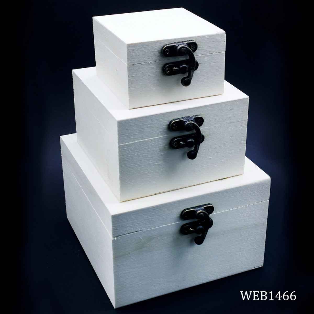 MDF Decoupage Wooden Square Box 3 pcs Set with Lock WEB1466