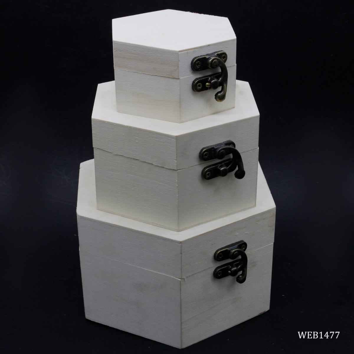 MDF Decoupage Wooden Hexagon Box 3 pcs Set with Lock WEB1477