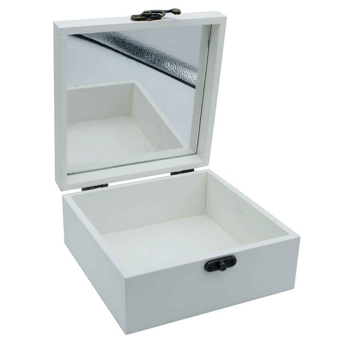 MDF Decoupage Wooden White Square Box With Mirror 3 pcs Set with Lock XT2223