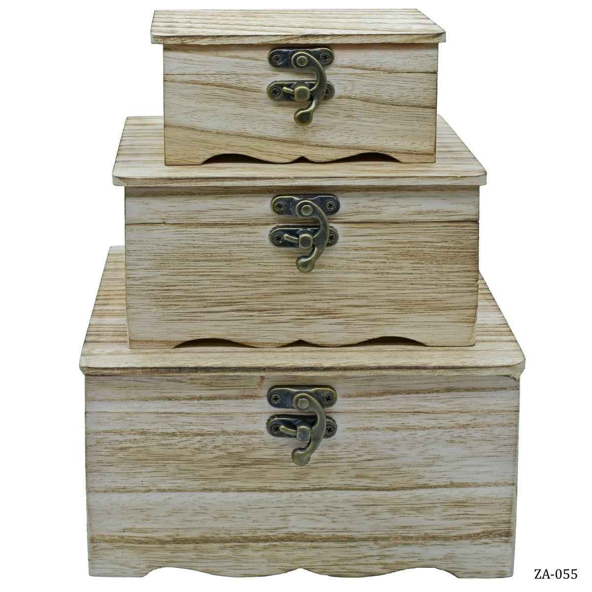 MDF Decoupage Wooden Rectangle Antique Finish Box 3 pcs Set with Lock ZA-055