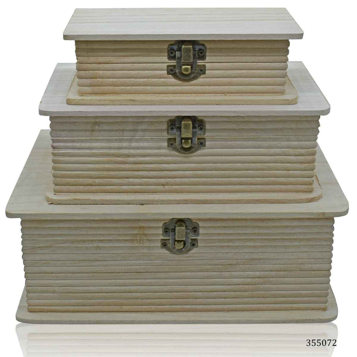 MDF Decoupage Wooden Rectangle Book Safe Shape Box 3 pcs Set with Lock 355072