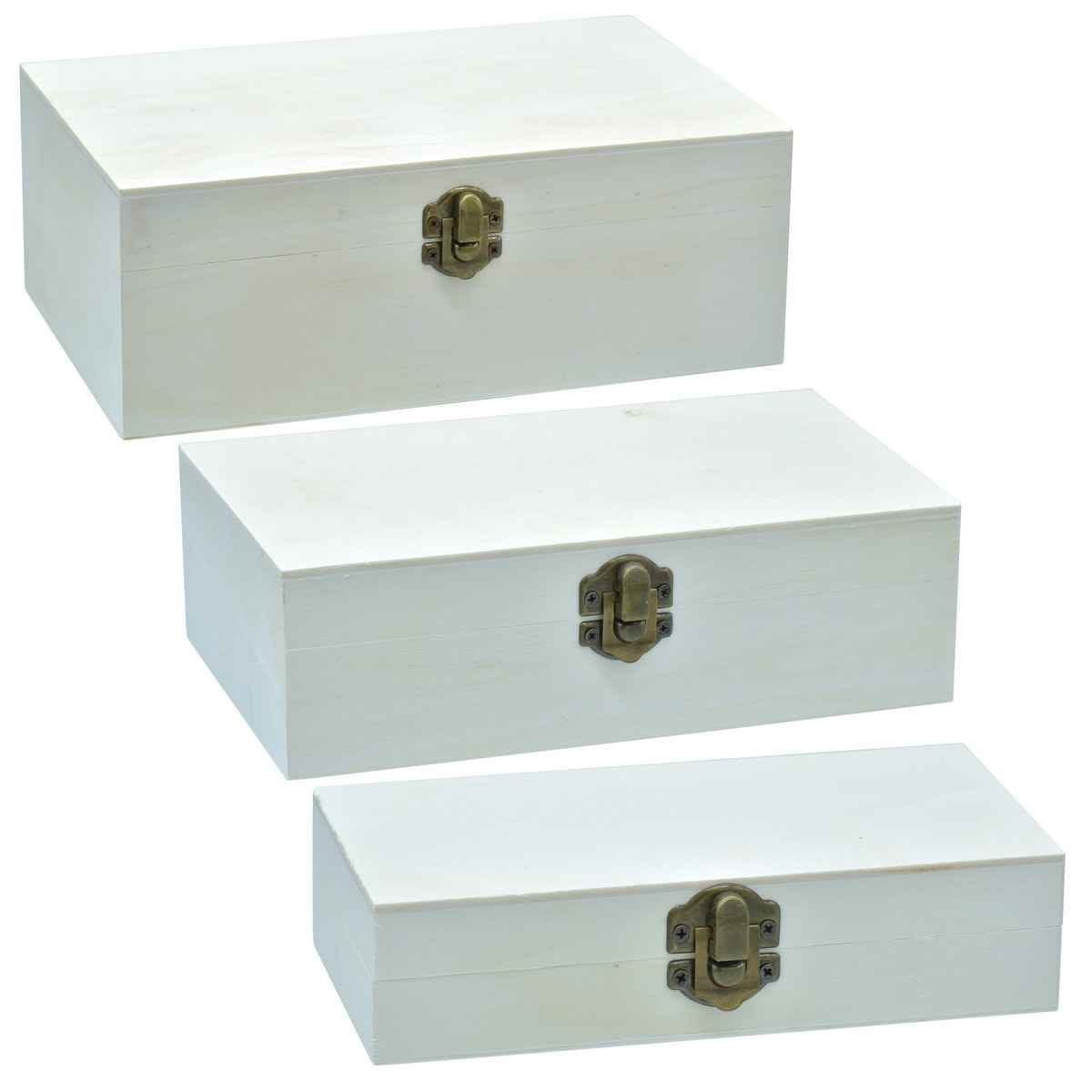 MDF Decoupage Wooden White Rectangle Box Set Of 3 Pcs with Lock 10065