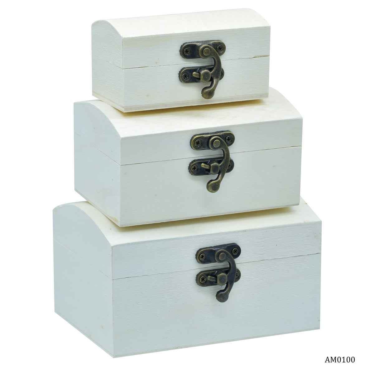 MDF Decoupage Wooden White Oval Box Set Of 3 Pcs with Lock AM0100
