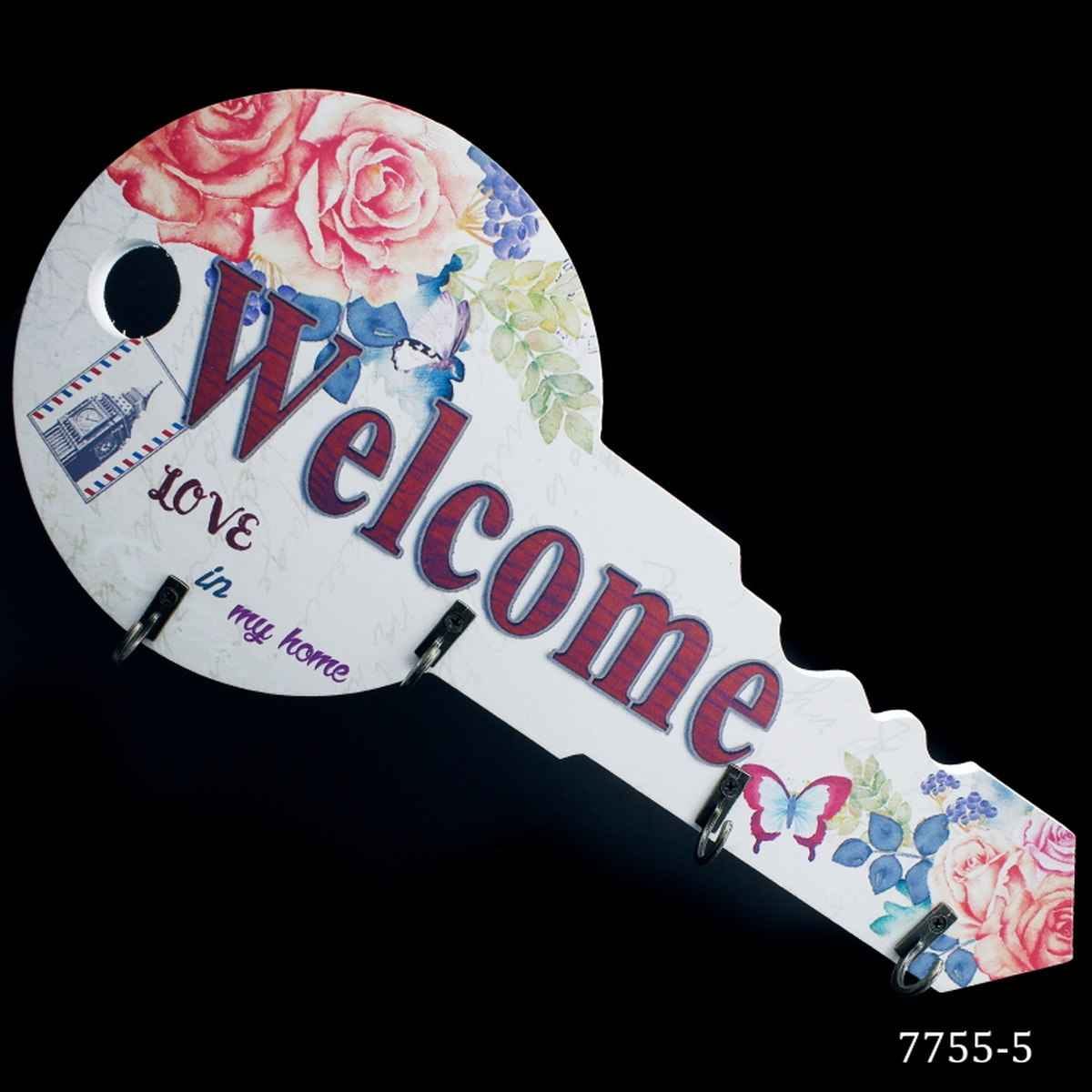 Wooden Hook Printed Fancy Welcome Key Small 7755-5