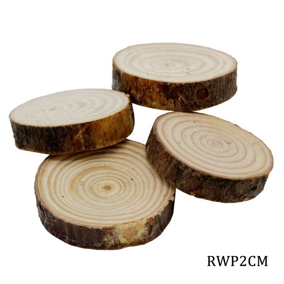 Natural Wooden Round Plate 2-3 cm Long, 0.5 cm Thick 4 Pcs Set RWP2CM