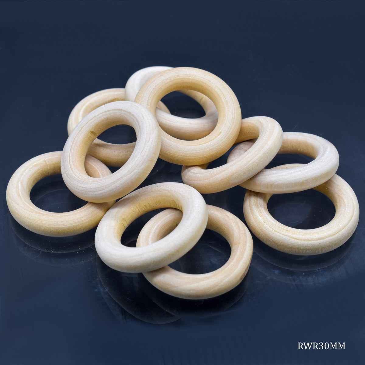 Natural Wooden Round Ring 30MM 1 CM Thick 10 pcs Set RWR30MM