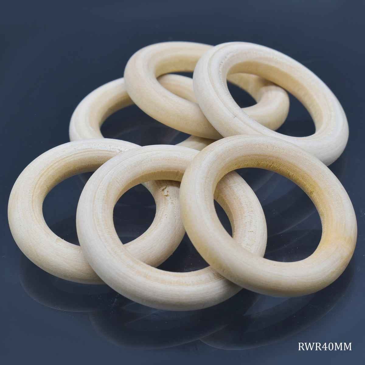 Natural Wooden Round Ring 40MM 1 CM Thick 6 pcs Set RWR40MM