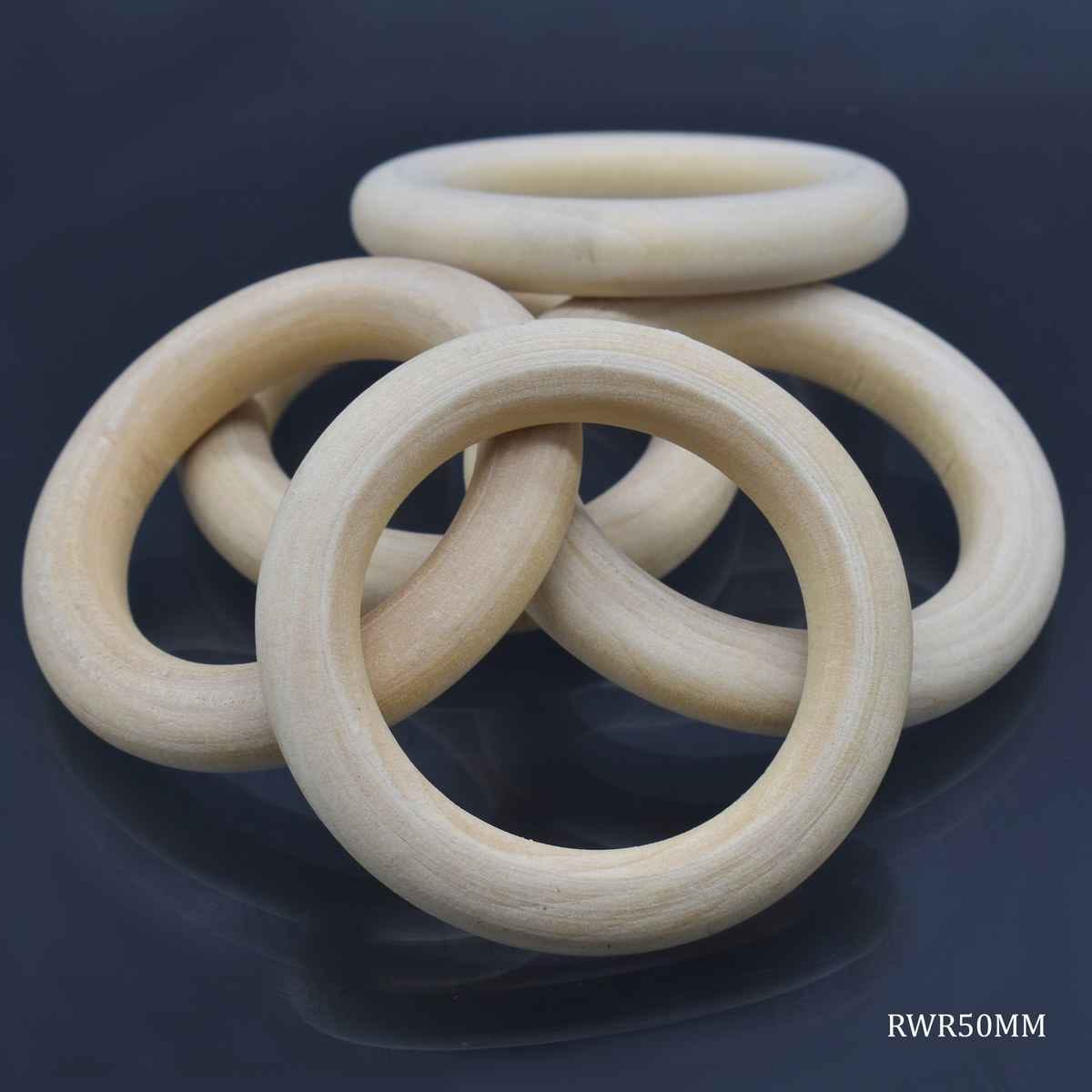 Natural Wooden Round Ring 50MM 1 CM Thick 5 pcs Set RWR50MM