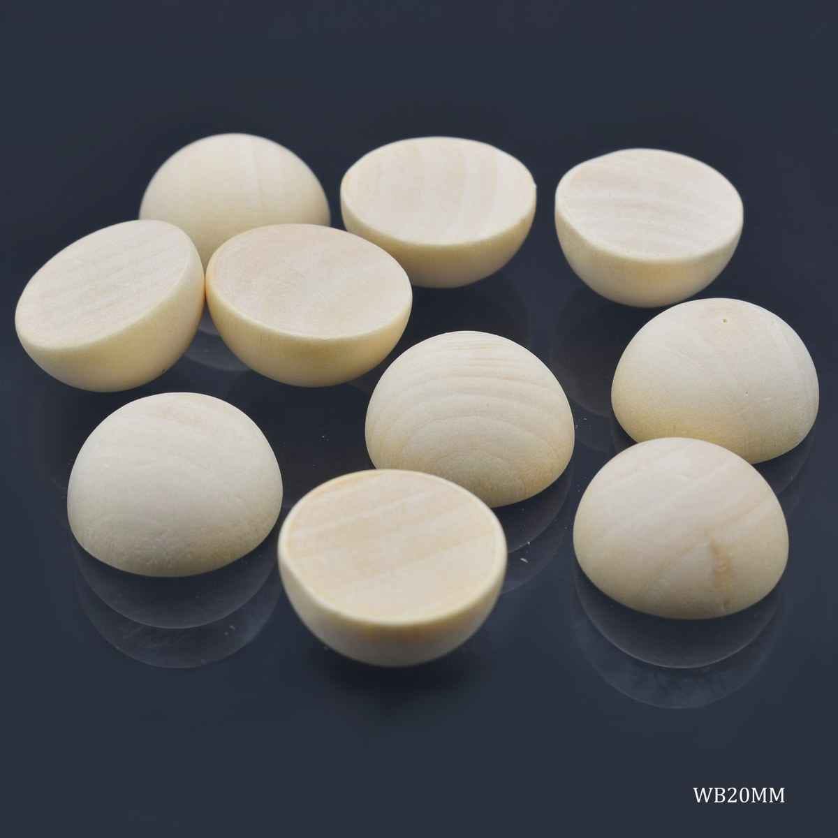 Natural Wooden Block Half Round Plain 20MM 10Pcs WB20MM
