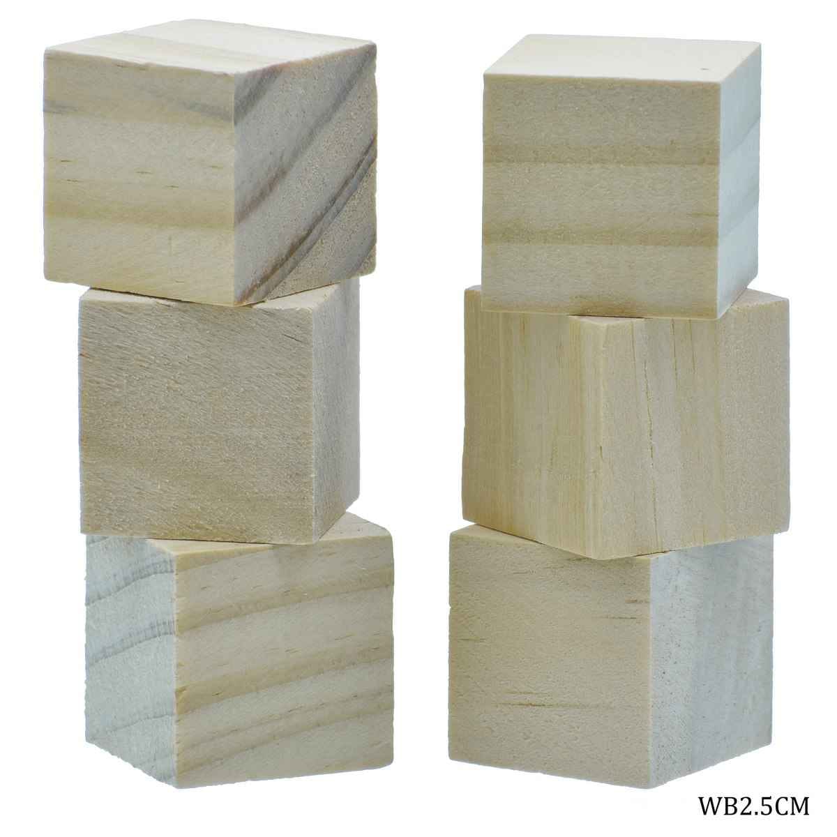 Natural Wooden Plain Square Blocks 2.5CM 6 Pcs WB2.5CM