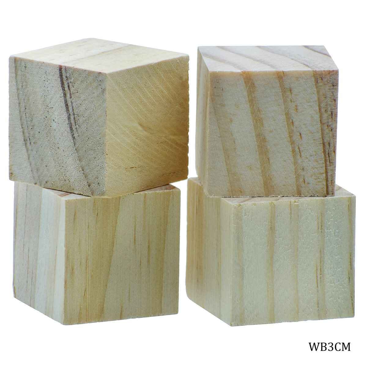 Natural Wooden Plain Square Blocks 3CM 4 Pcs WB3CM