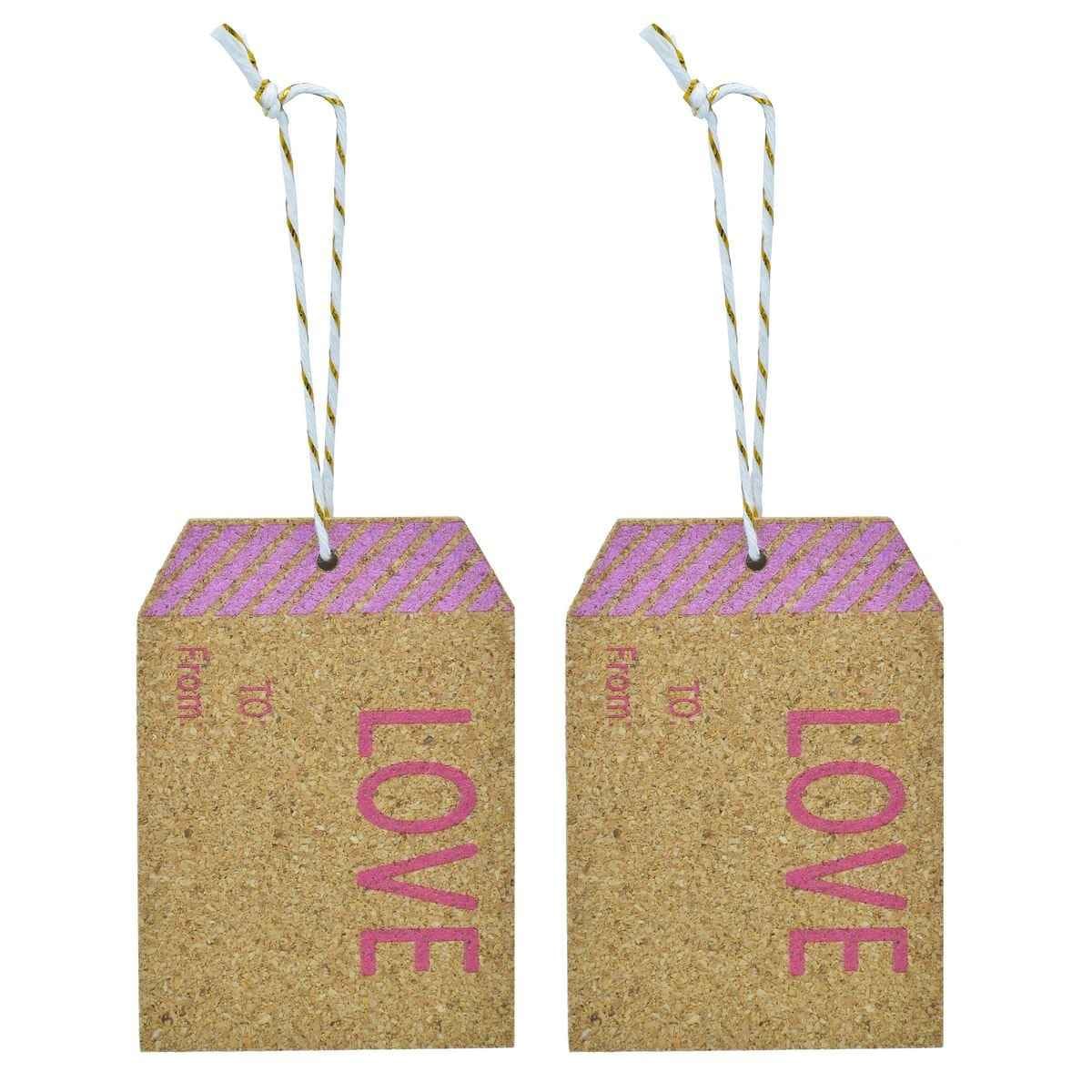 Aadya Crafts Wooden Luggage Tag Cork Sheet Love 2 Pcs Set , Size 9x6 cm JB-834M