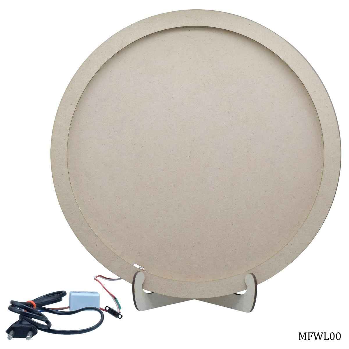 MDF Decoupage Wooden Round Tray Frame 12 Inches Long With Stand & LED MFWL00