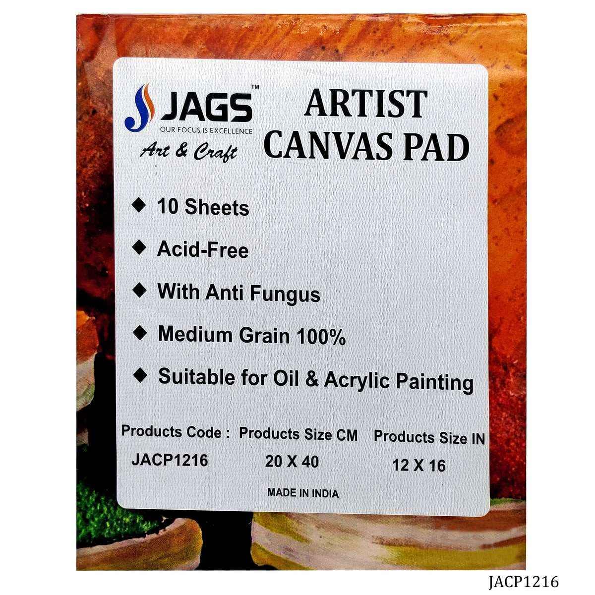 Artist Canvas Pad 12X16 Inch 10 Canvas Sheets Polycotton Cloth JACP1216