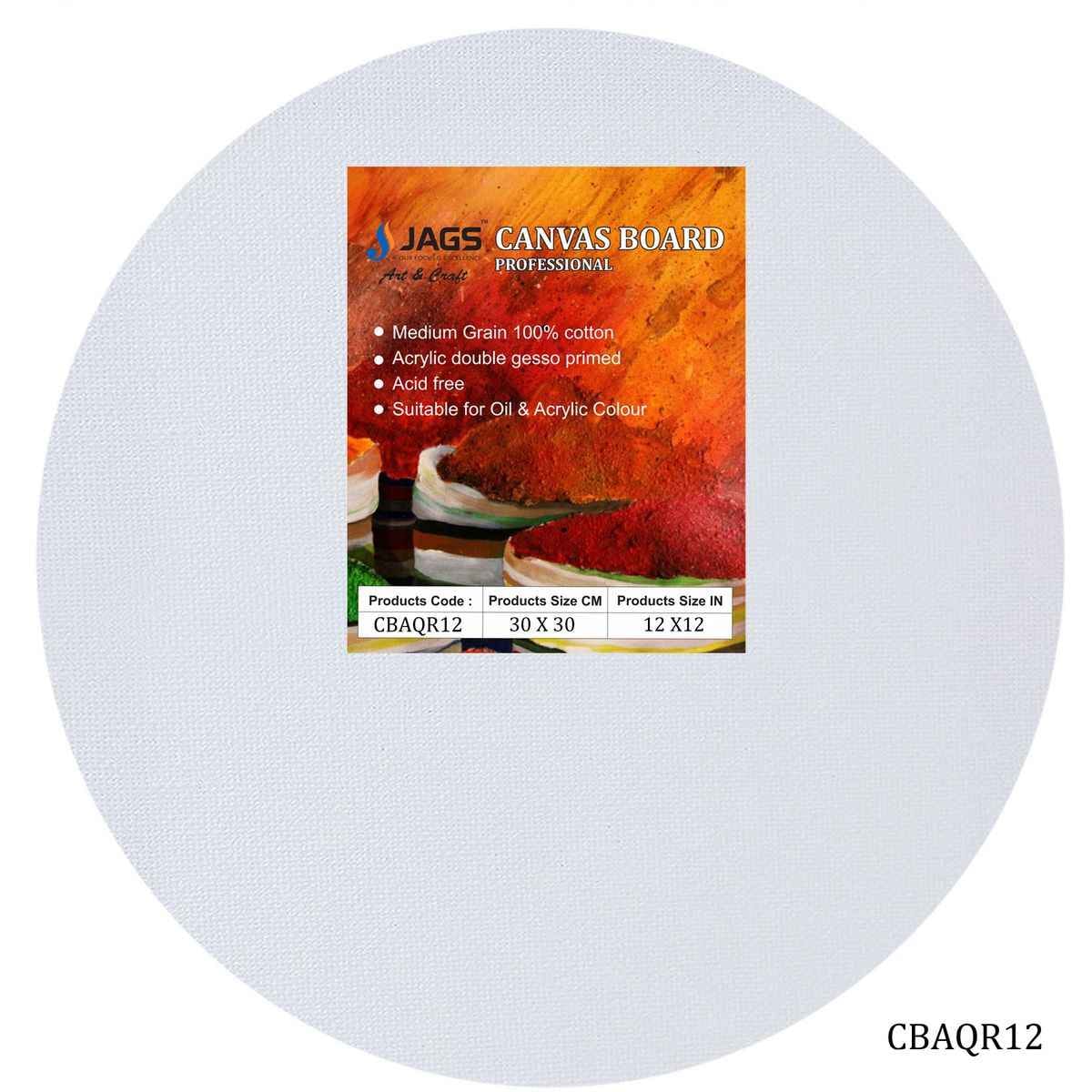 12 Inches Round White Canvas Board Artist Quality CBAQR12
