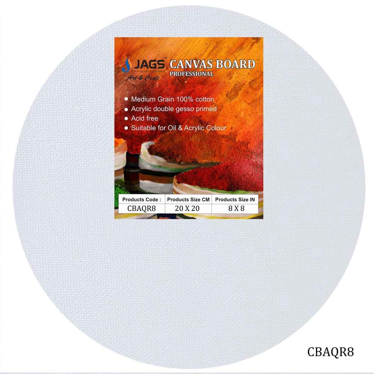8 Inches Round White Canvas Board Artist Quality CBAQR8