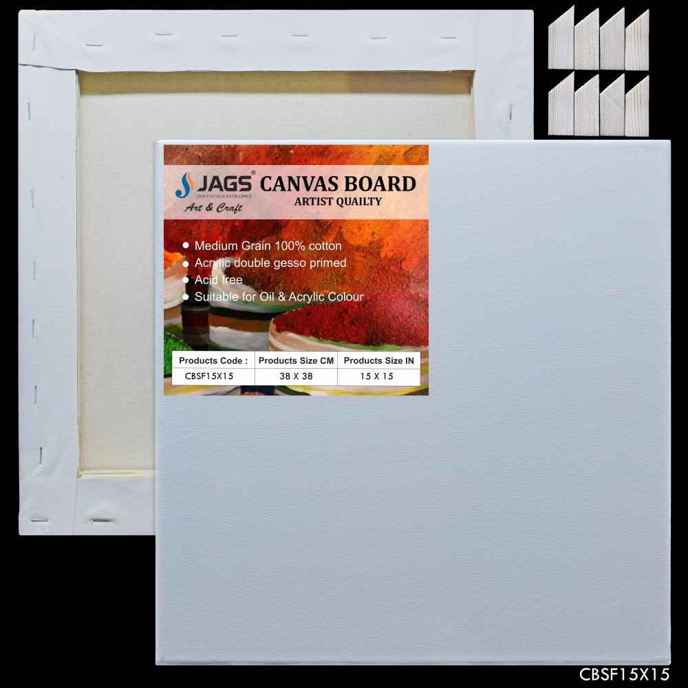 15X15 Inch White Stretched Canvas With Frame Board CBSF15X15
