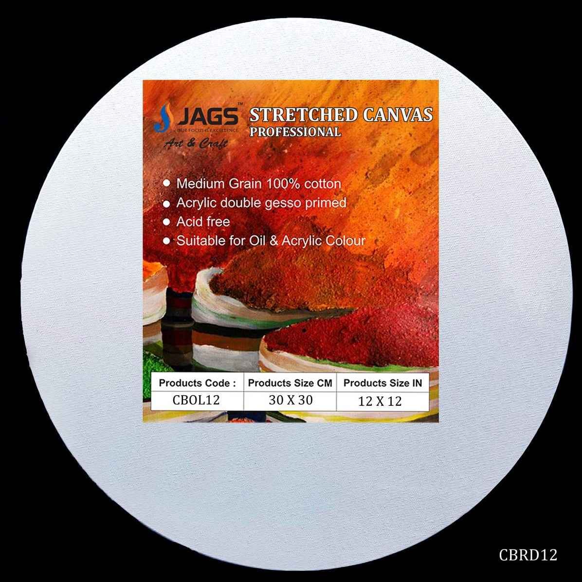 12 Inch Round White Stretched Canvas With Frame Board CBRD12