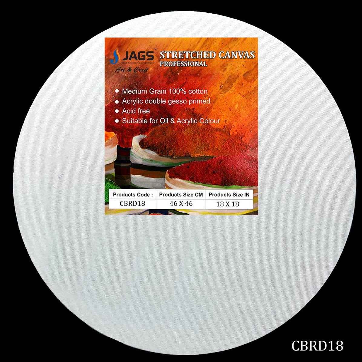 18 Inch Round White Stretched Canvas With Frame Board CBRD18