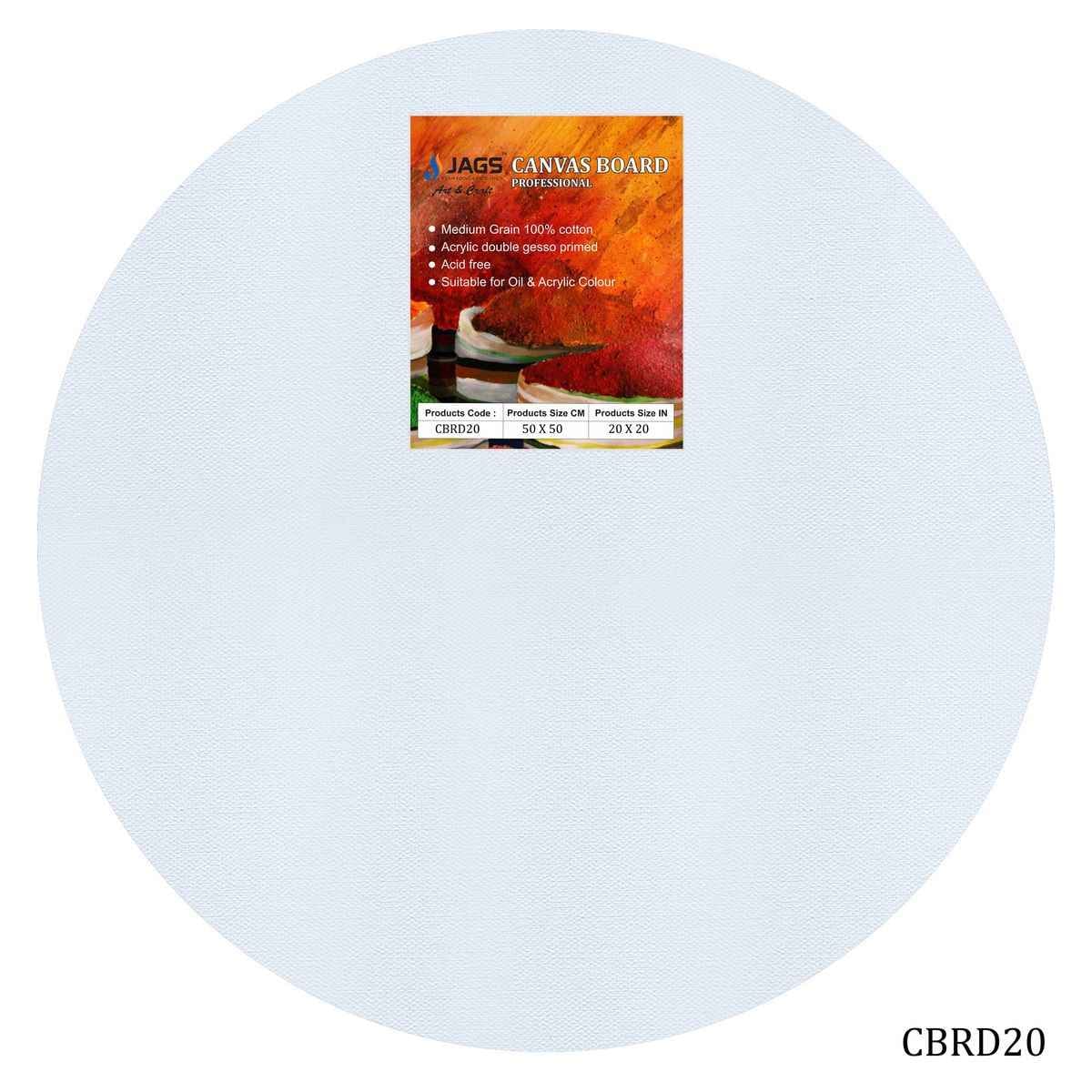 20 Inch Round White Stretched Canvas With Frame Board CBRD20