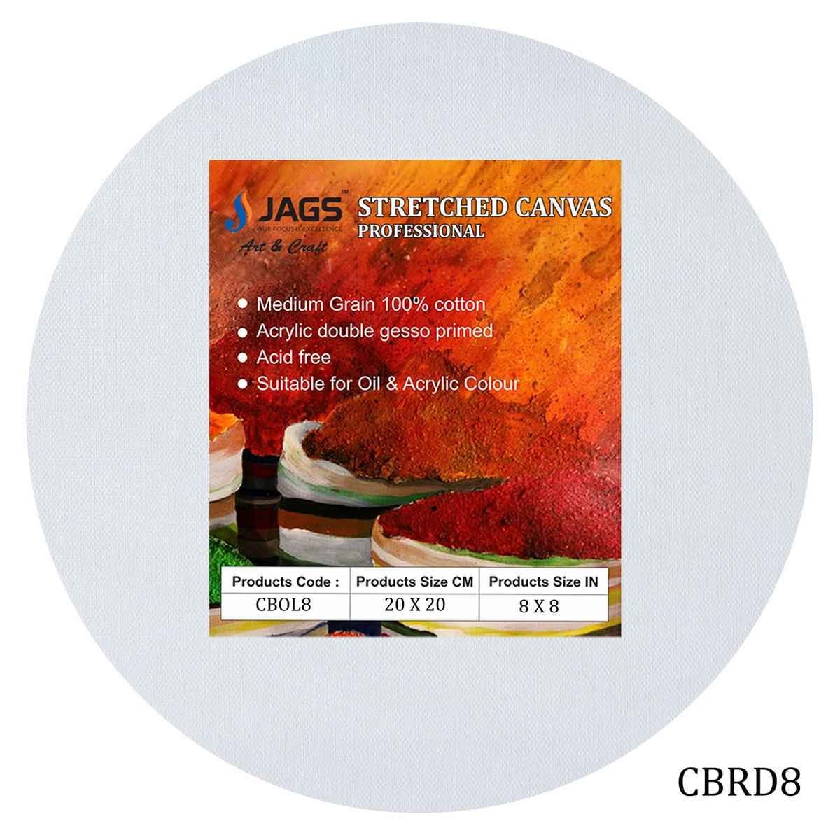 8 Inch Round White Stretched Canvas With Frame Board CBRD8