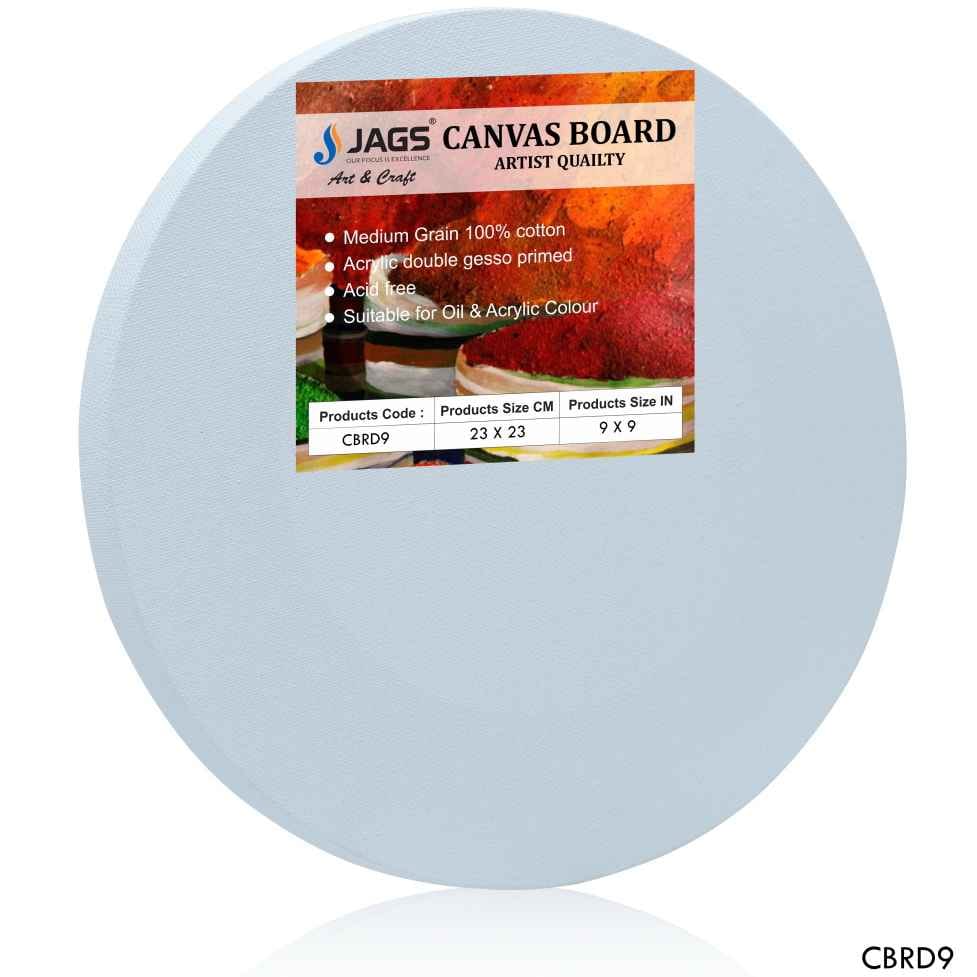 9 Inch Round White Stretched Canvas With Frame Board CBRD9