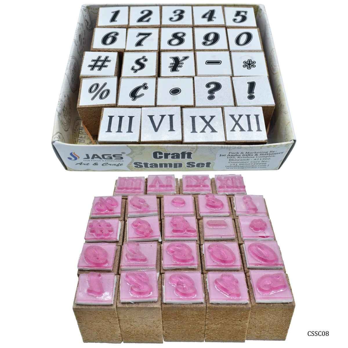 Wooden Craft Rubber Stamp Set 0 To 9 24 Pcs Set CSSC08