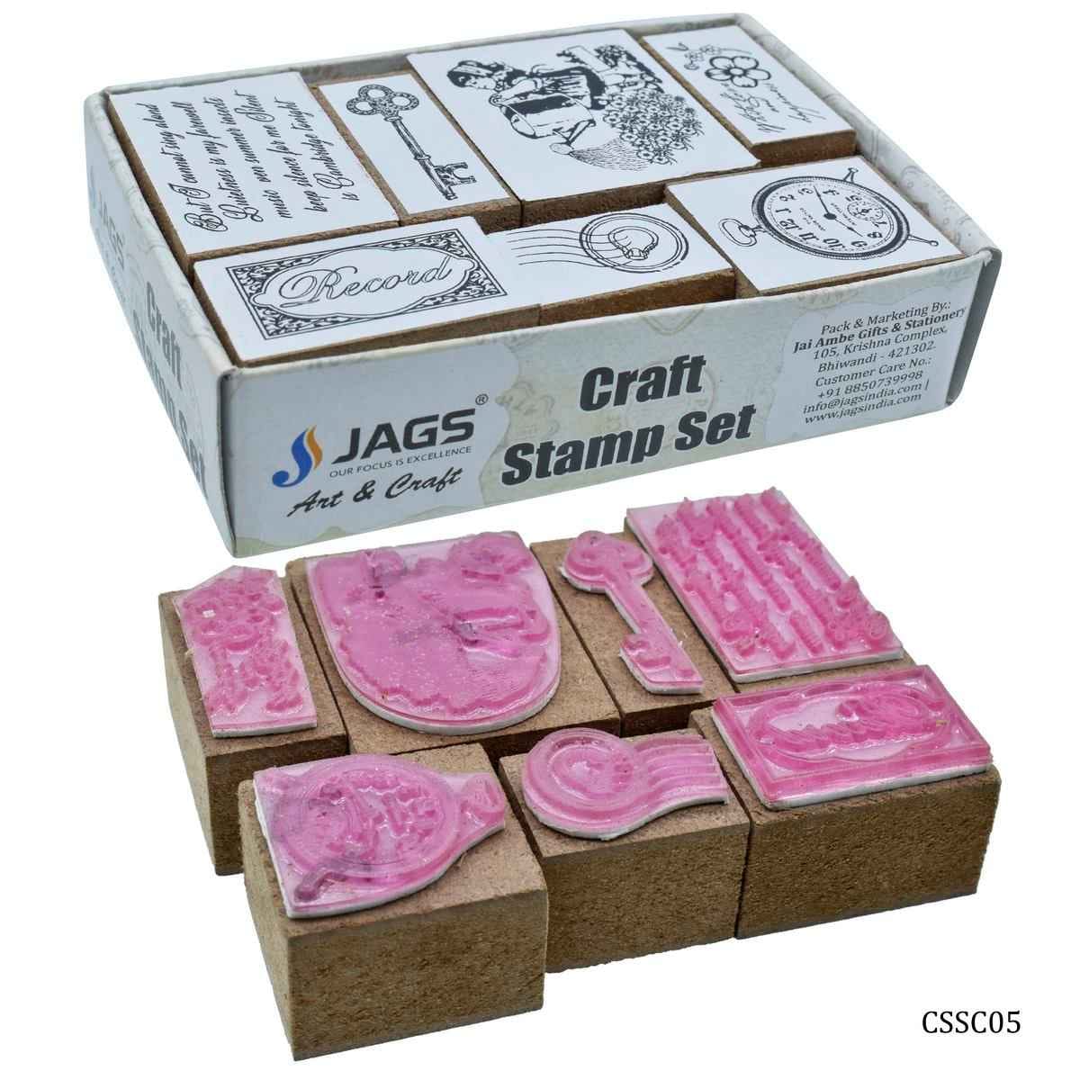 Wooden Craft Rubber Stamp Set Clock Key 7 Pcs Set CSSC05