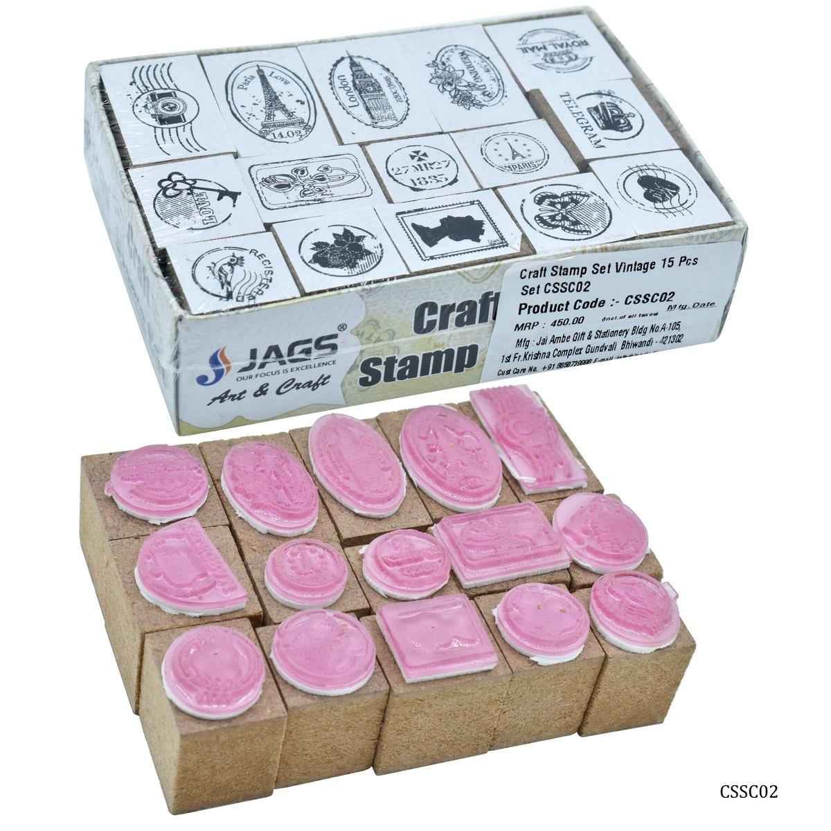 Wooden Craft Rubber Stamp Vintage 15 Pcs Set CSSC02