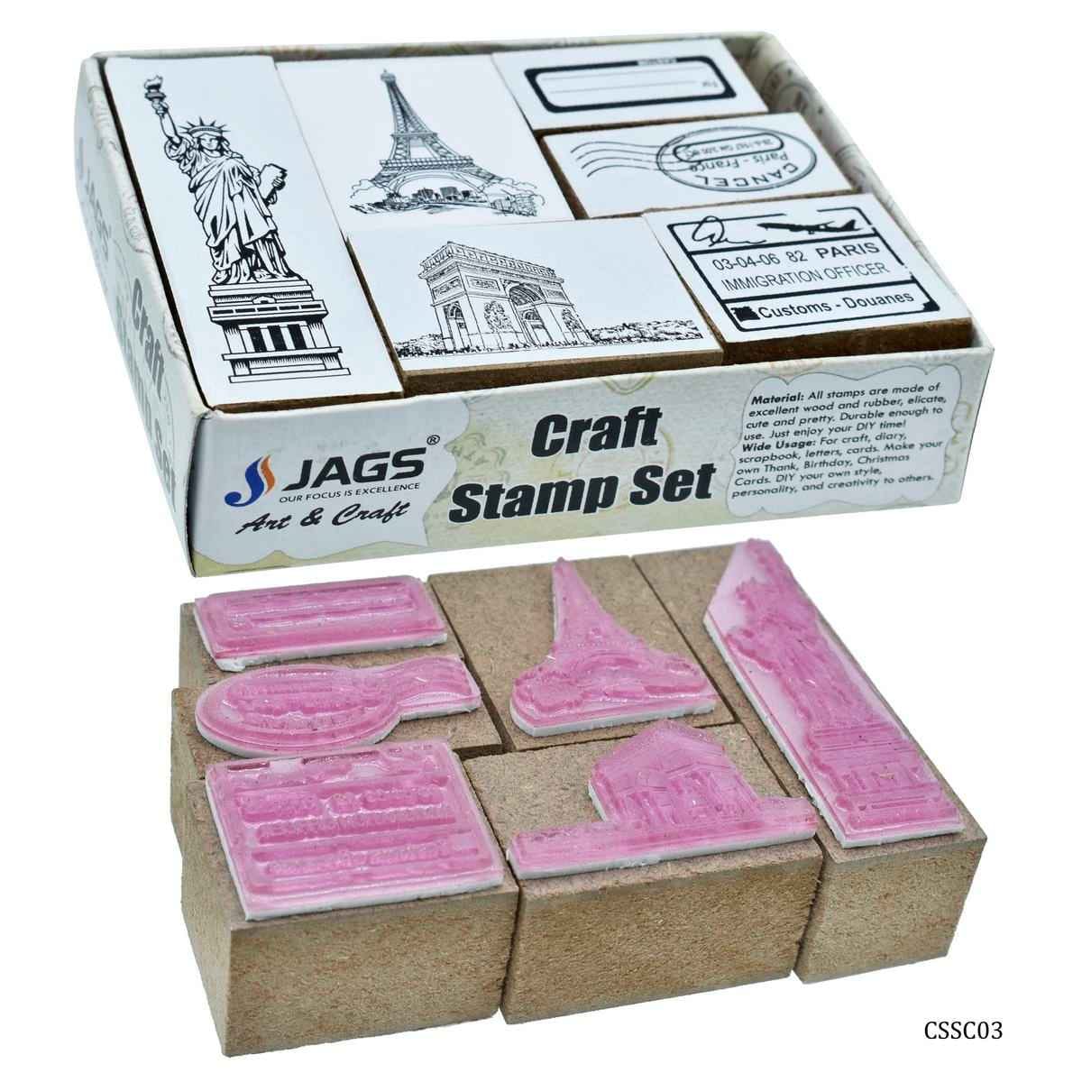 Wooden Craft Rubber Stamp Wonder Of World 6 Pcs Set CSSC03