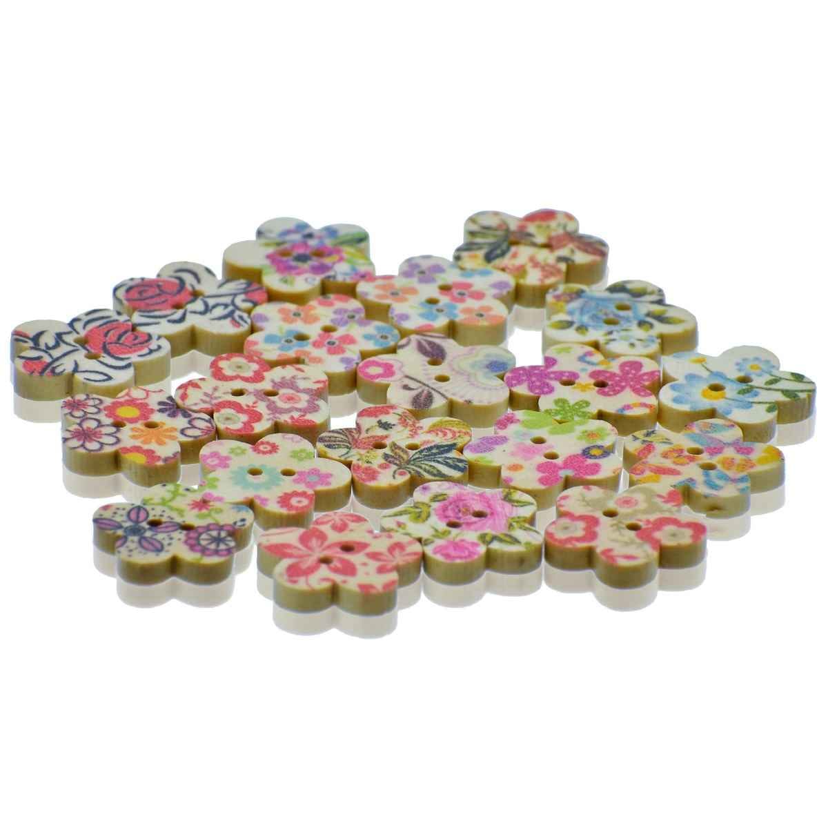 Crafts Decorative Button Wooden Flower Small 20 pcs DBRF-3
