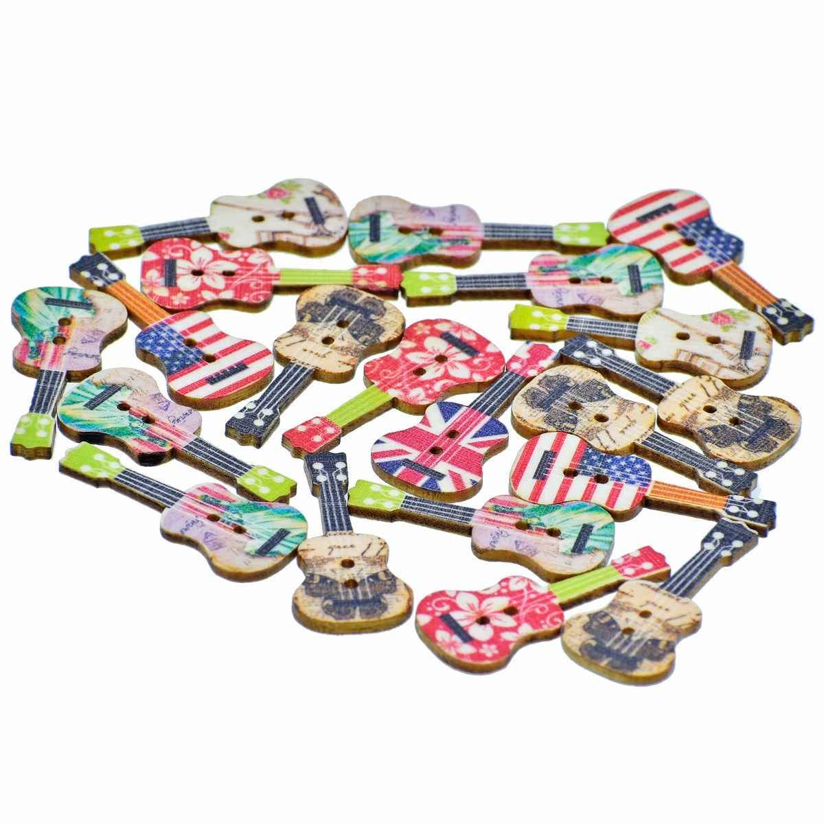 Crafts Decorative Button Wooden Guitar 20 pcs DBWG-1