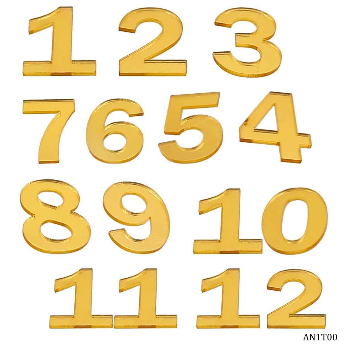 Acrylic Gold 1 to 12 Numbers For Clock Making 12 Pc Set AN1T00
