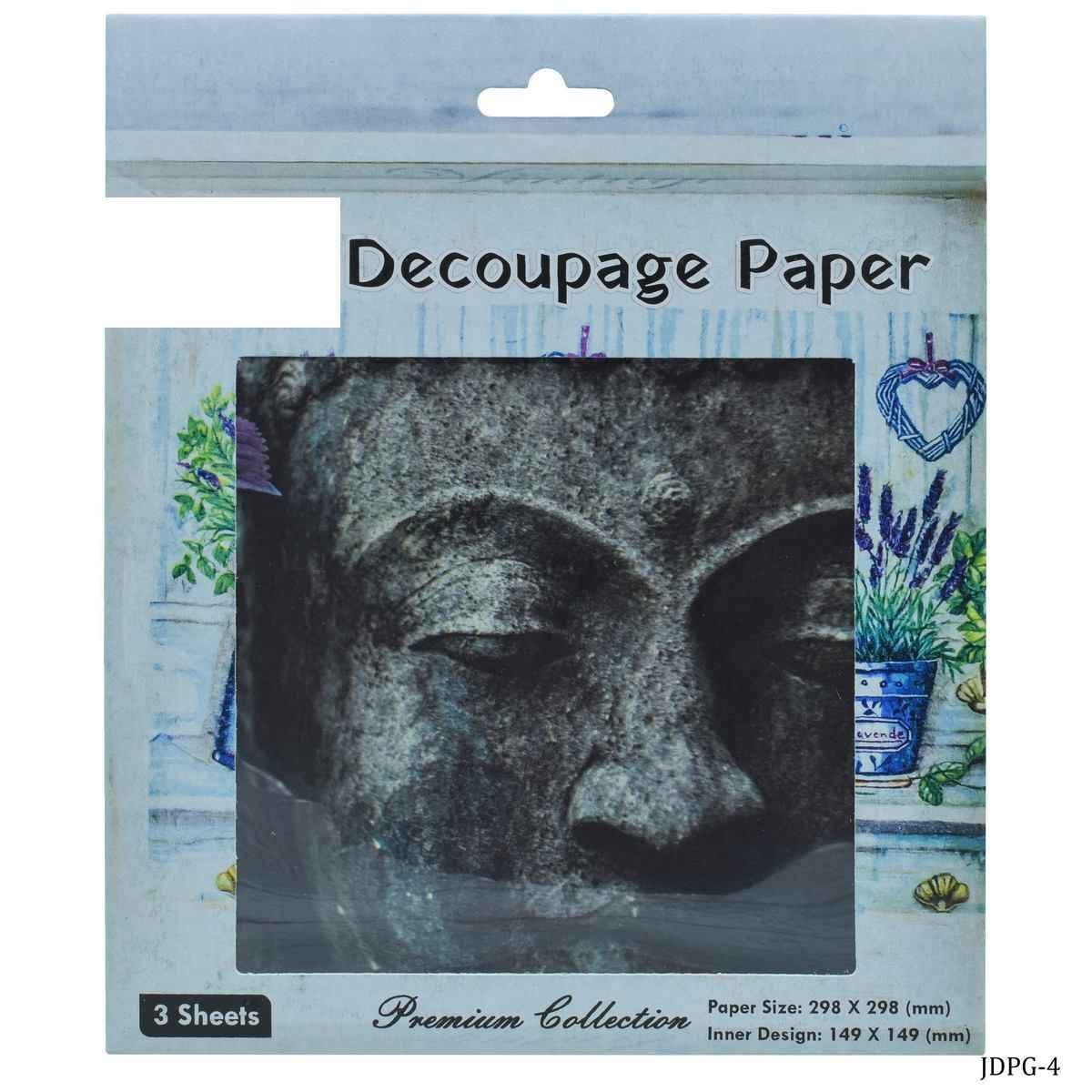 Crafts Decoupage Paper Gautam Lord Buddha Pack of 3 Sheet, Size 298 x 298 mm,JDPG-4