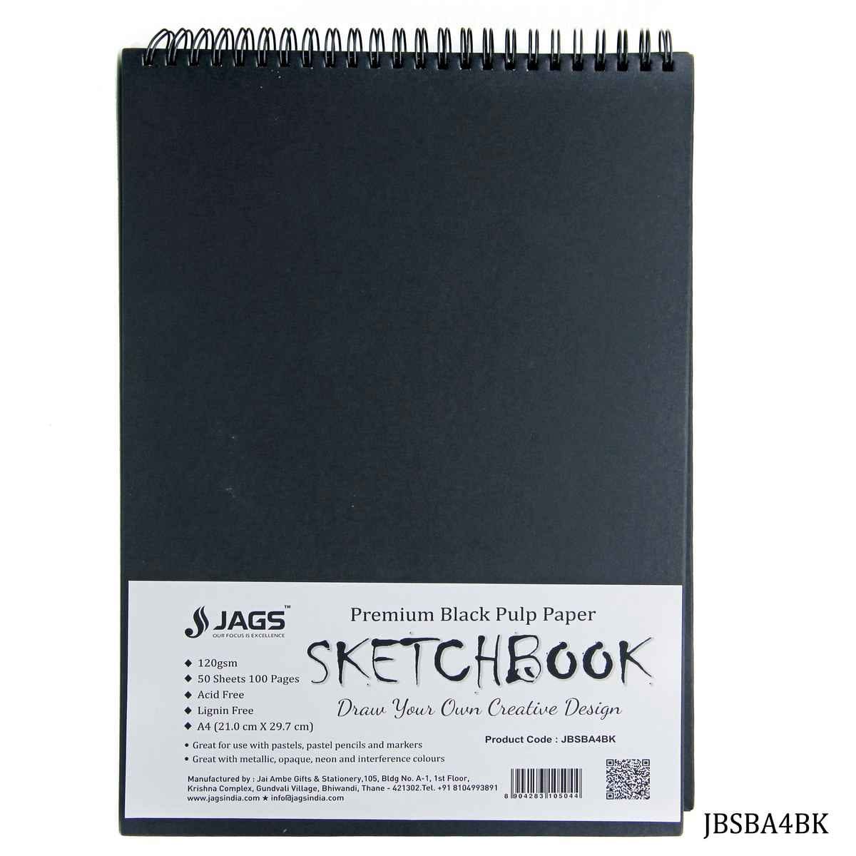 A4 Black Sketch Book 100 Pages 120Gsm JBSBA4BK