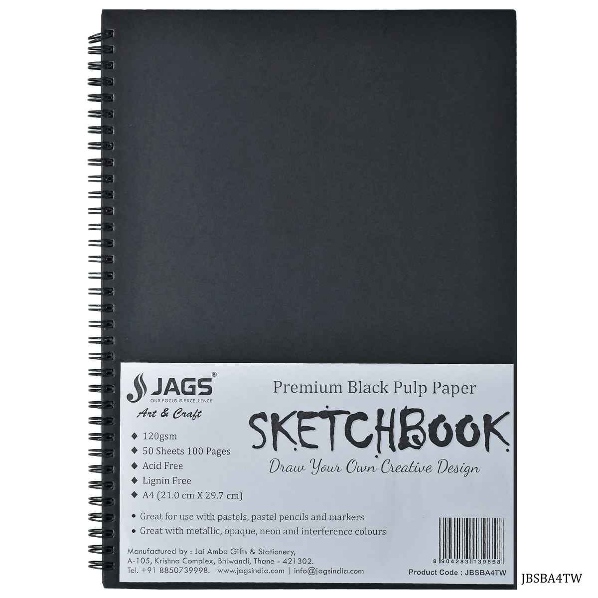 A4 Black Pulp Paper Sketch Book 100 Pages 120Gsm JBSBA4TW