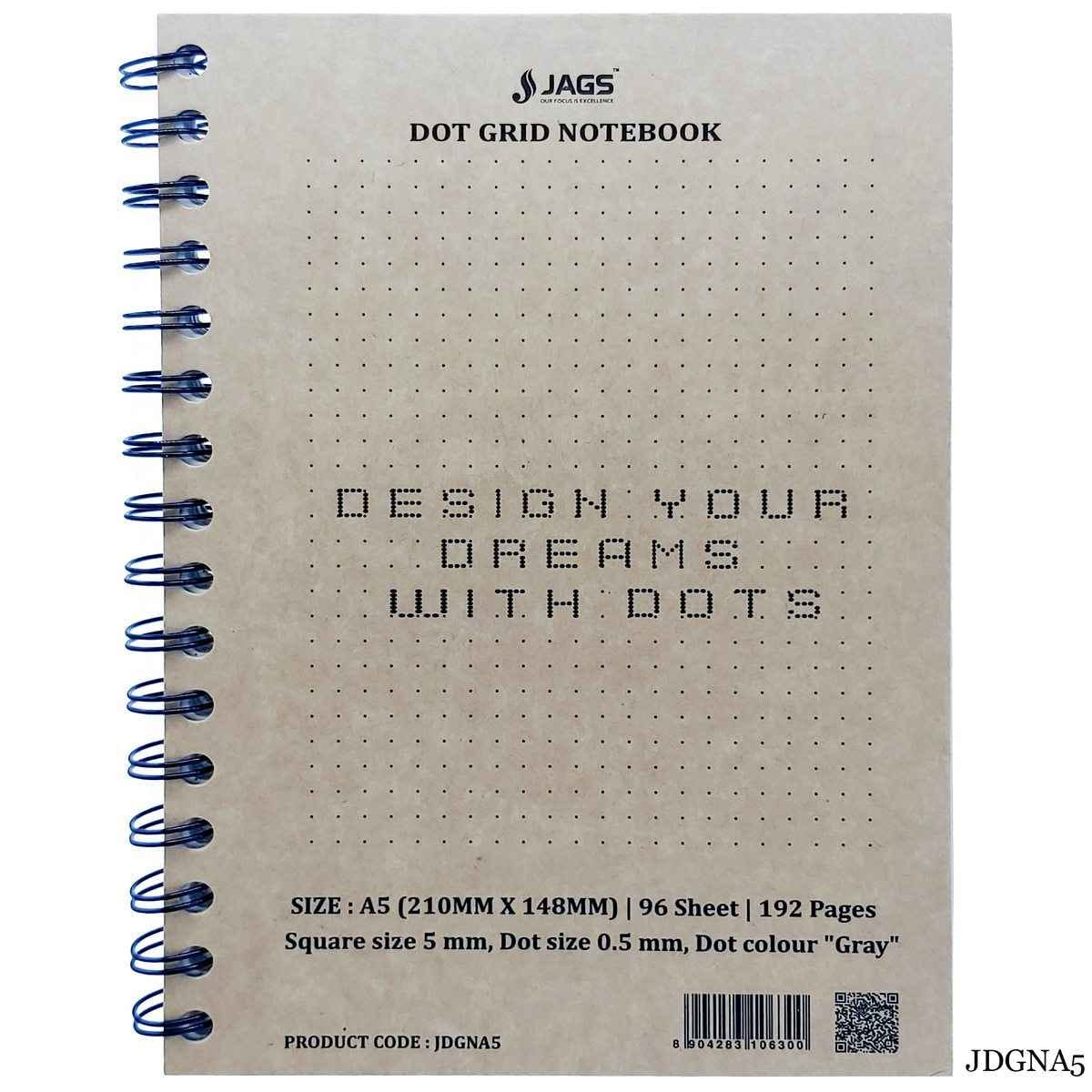 A5 Dot Grid Notebook Craft Cover 192 Pages 80Gsm JDGNA5