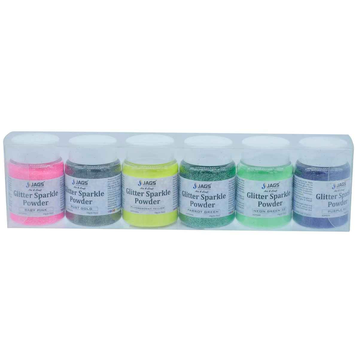 Glitter Sparkle Powder 6 Pcs (1No) Mix Colour, Pack of 20 gms each colour, JGSP6P-1