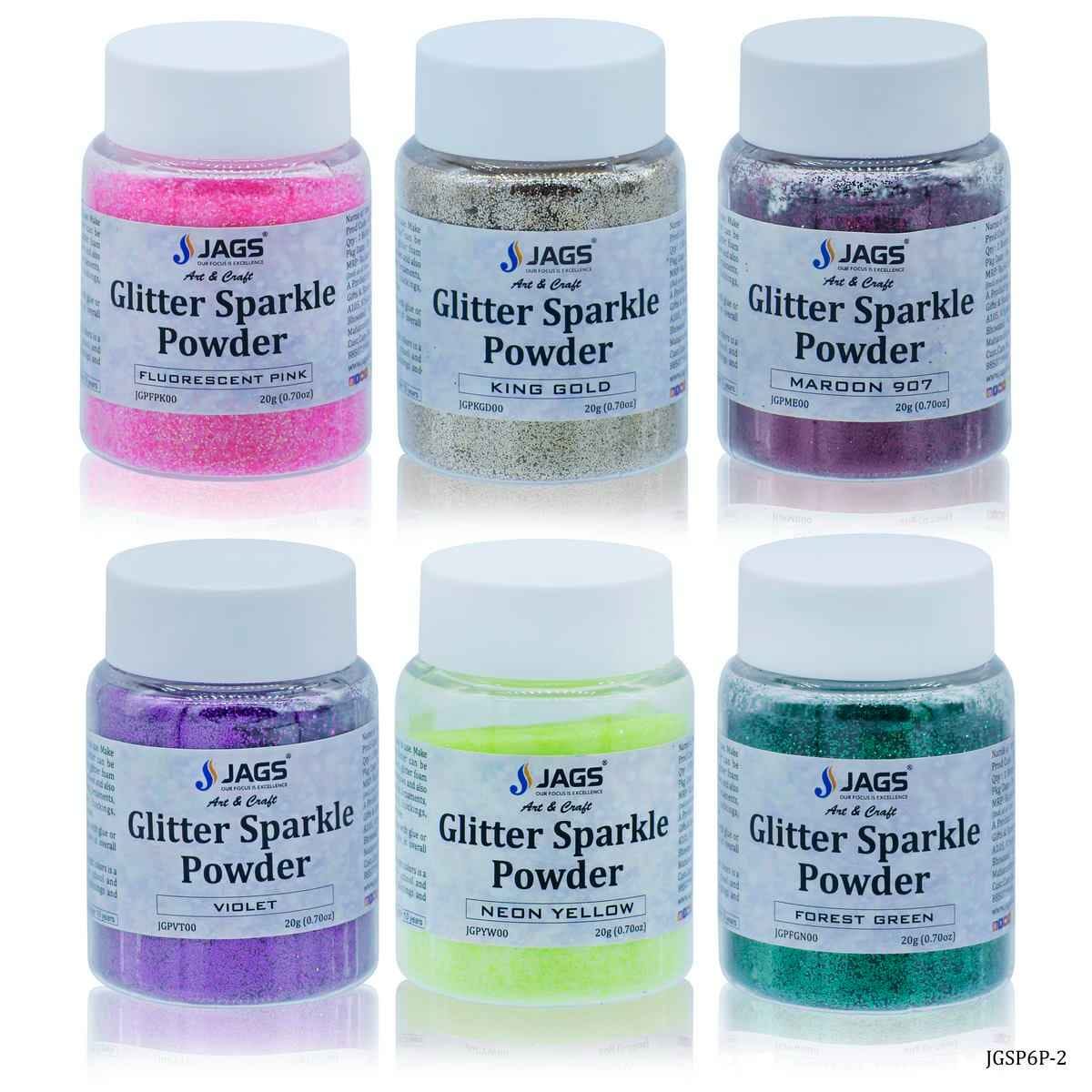 Glitter Sparkle Powder 6 Pcs (2No) Mix Colour, Pack of 20 gms each, JGSP6P-2
