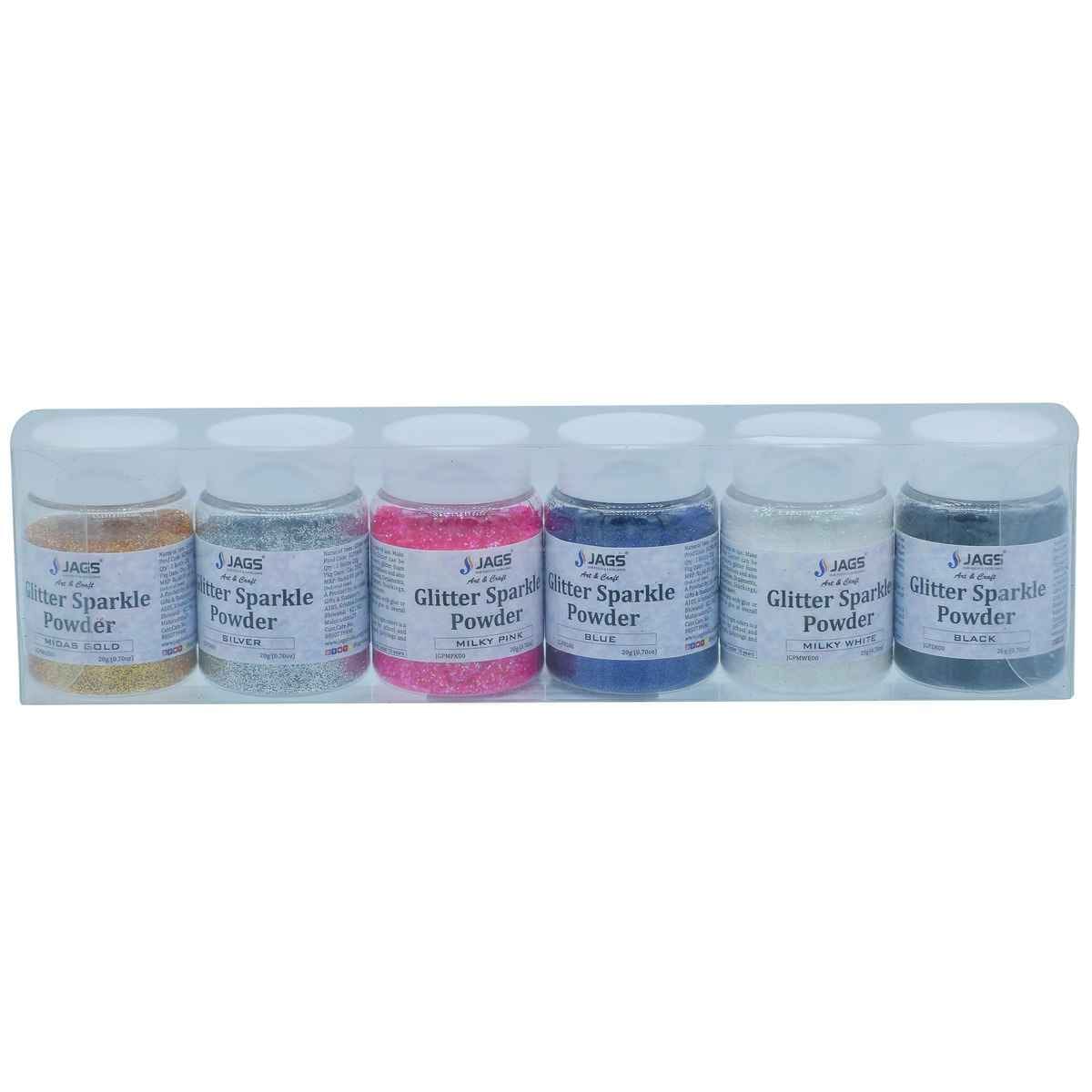 Crafts Glitter Sparkle Powder 6 Pcs (3No), 20 gms of Each, Mix Colour JGSP6P-3