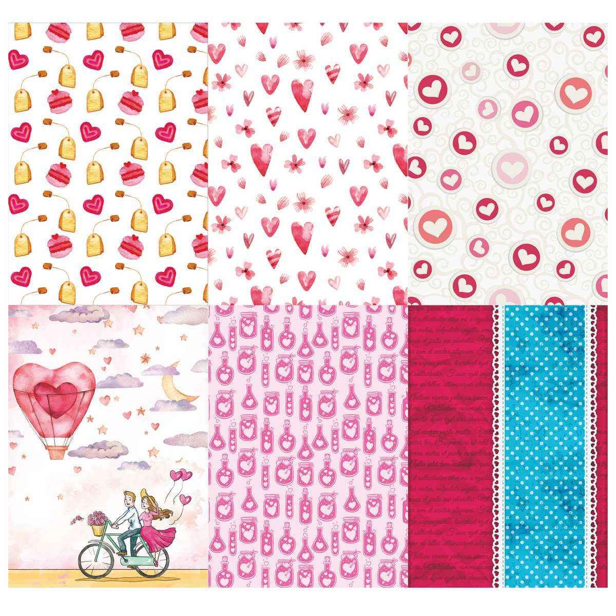 A4 Love Forever, Crafts Paper for Scrapbook Pack of 24 sheets (3 sheets each of 6 designs) and 3 Elements Sheets, 3 Tag Sheets JPLFA4X36