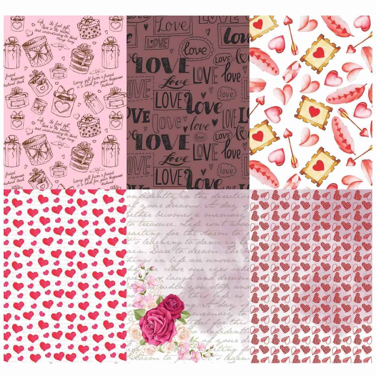 A4 Sweet Love, Crafts Paper for Scrapbook Pack of 36 sheets (3 sheets each of 12 designs) JPSLA4X36