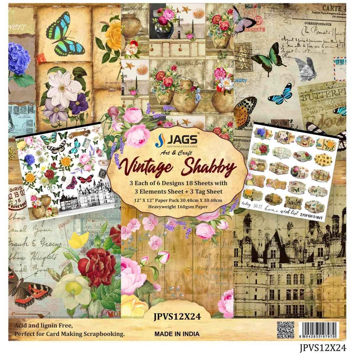 Vintage Shabby Design Paper 12X12 Inch 24 Sheets JPVS12X24
