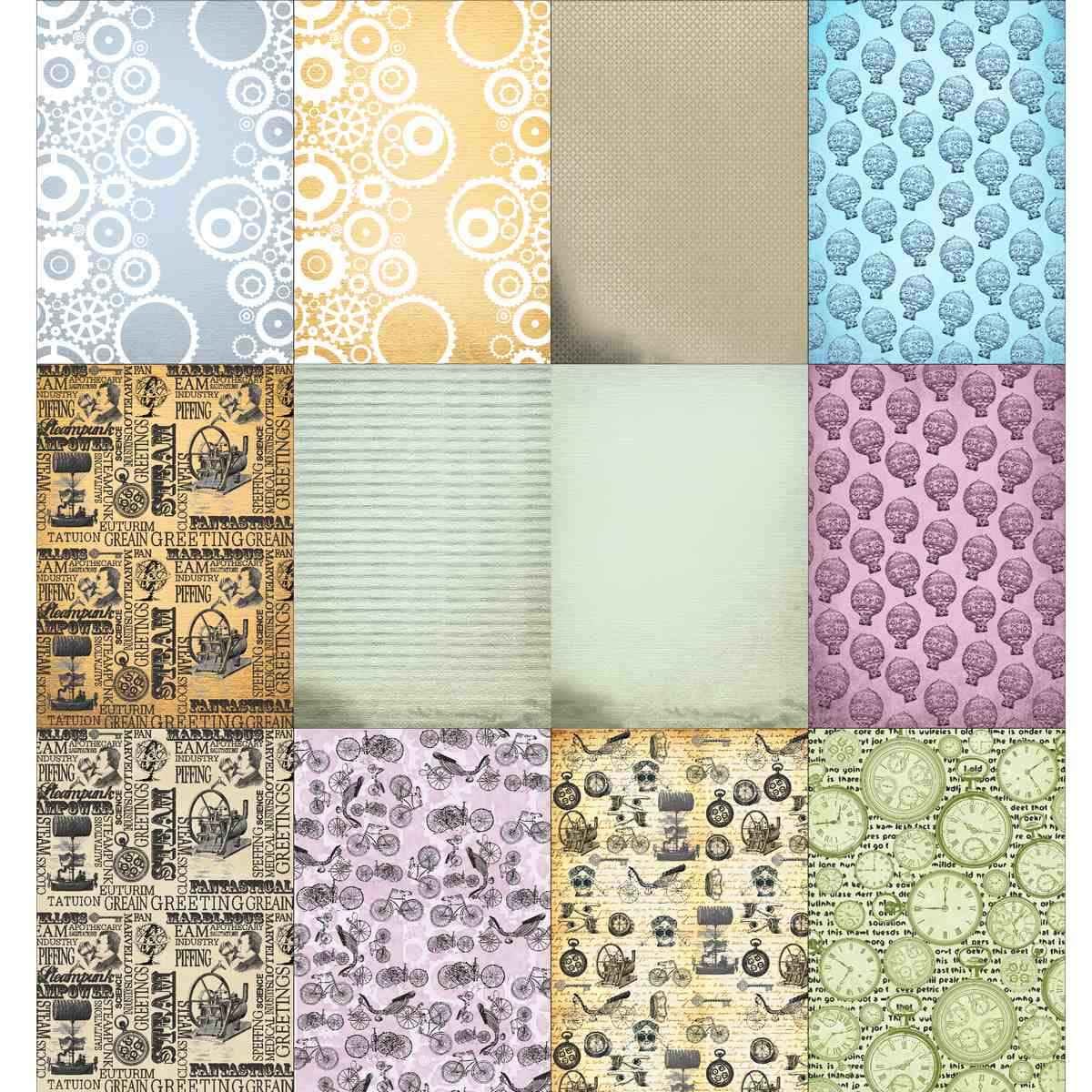 A4 Chronologies, Crafts Paper for Scrapbook Pack of 24 sheets (3 sheets each of 6 designs) and 3 Elements Sheets, 3 Tag Sheets CYA4X30